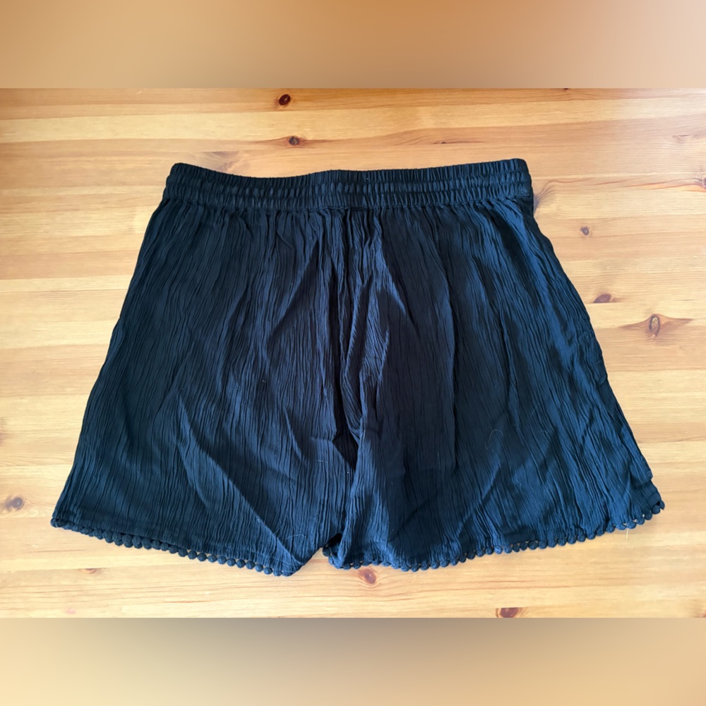 ZARA Smocked Ruffled Tiered Black Gauze Drawstring Skort Size Medium NWT - Picture 3 of 14
